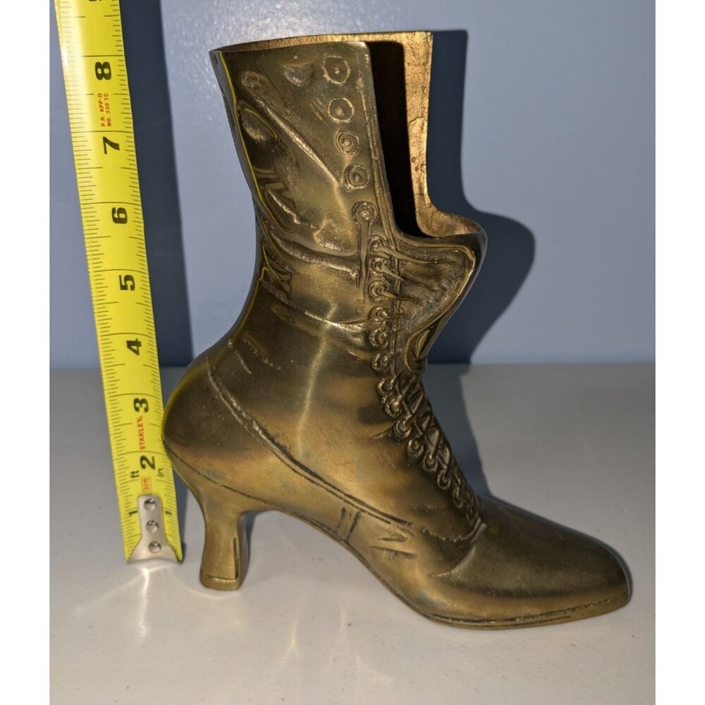 Vintage Brass Victorian Boot Vase - Picture 9 of 12